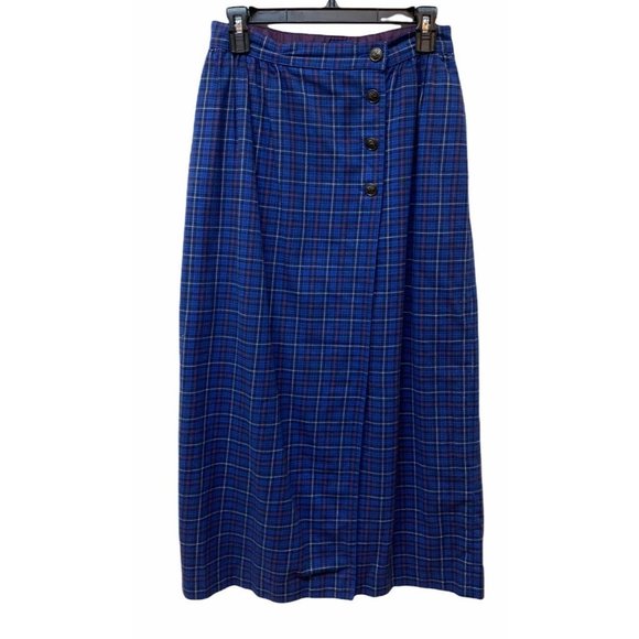 Vintage Tommy Hilfiger 28" Waist Blue Plaid 100% Cotton Long‎ Skirt A-Line - Picture 1 of 8